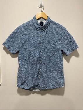 Level Ten Navy Micro Floral Peached Poplin Short Sleeve Button Down 100% Cotton